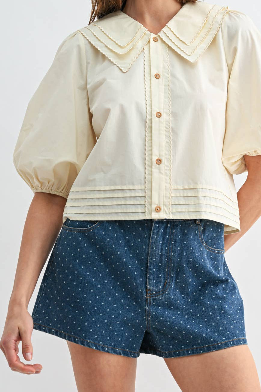 Clara Cream Scallop Collar Top