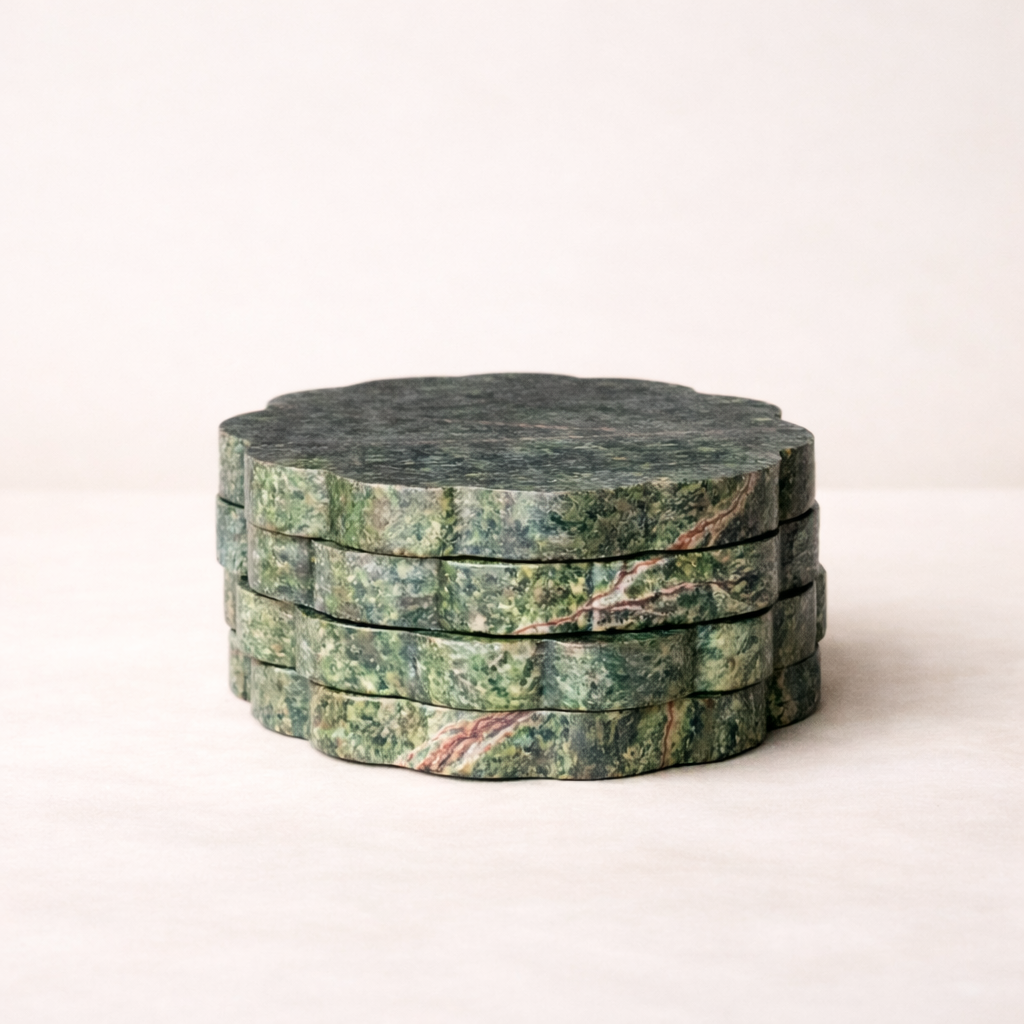 Green Marble Scalloped Coasters