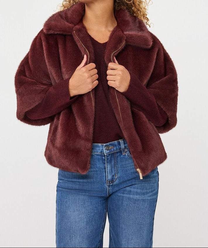 Merlot Faux Fur Poncho Coat