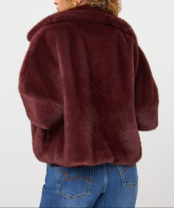 Merlot Faux Fur Poncho Coat