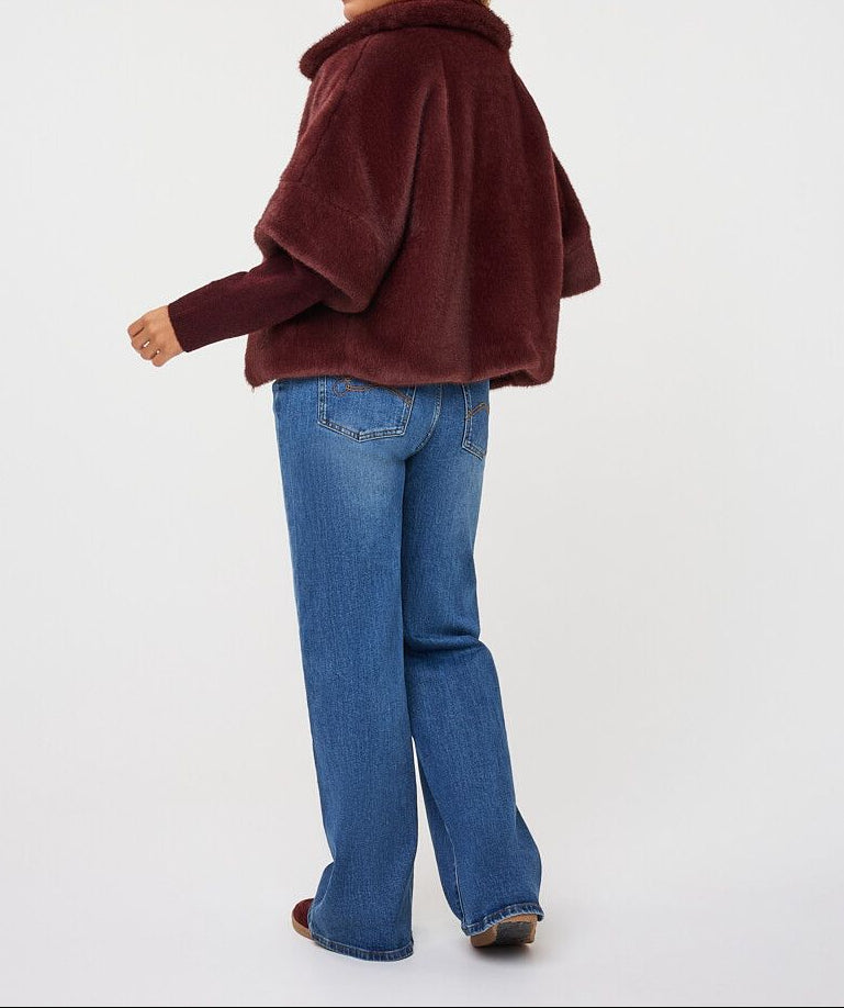 Merlot Faux Fur Poncho Coat