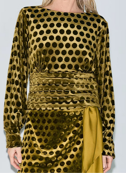 Chartreuse Velvet Polka Dot Top
