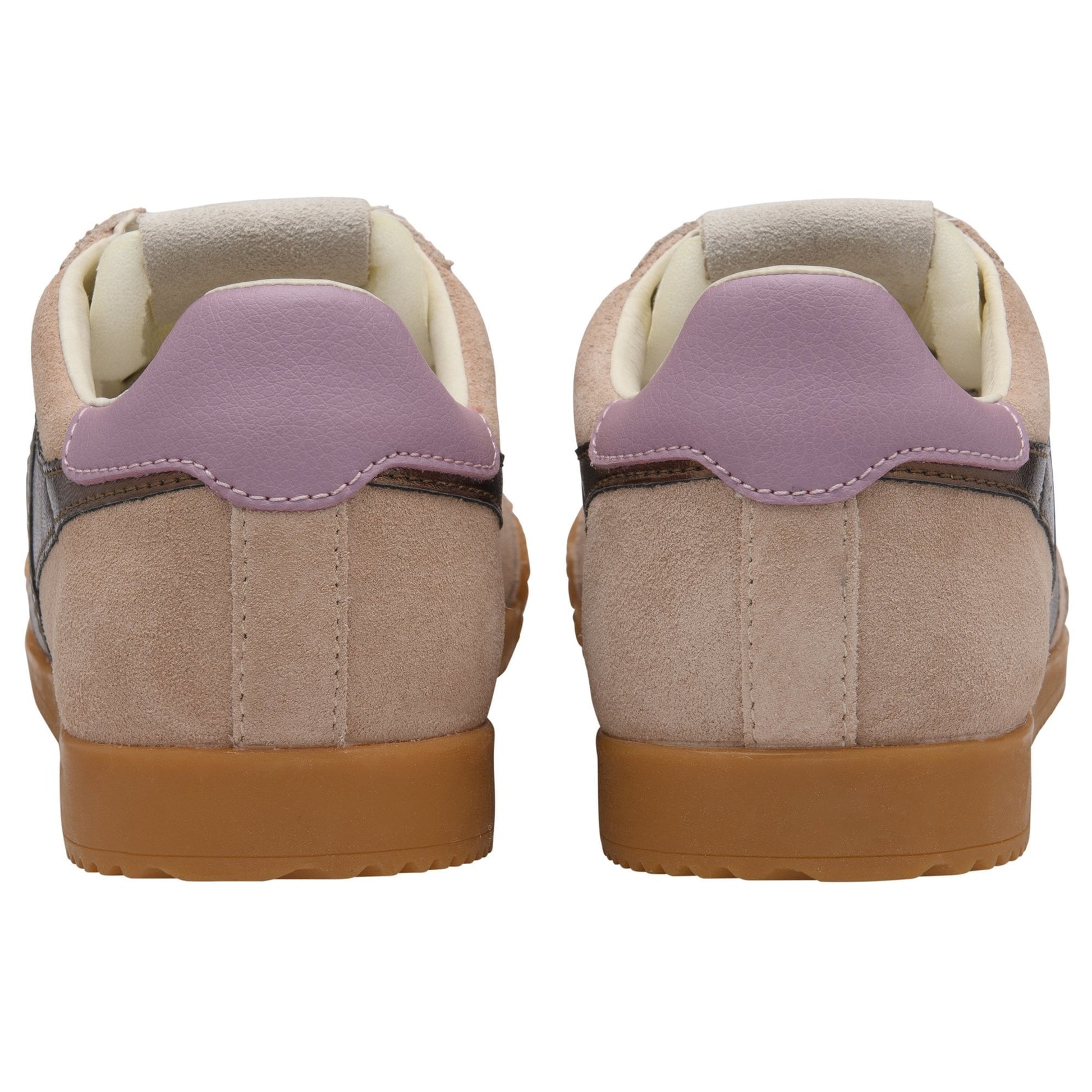 Pair of shoes with purple accents on a white background