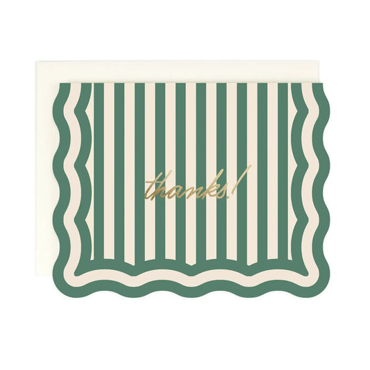 Green Striped Scalloped Thanks Card