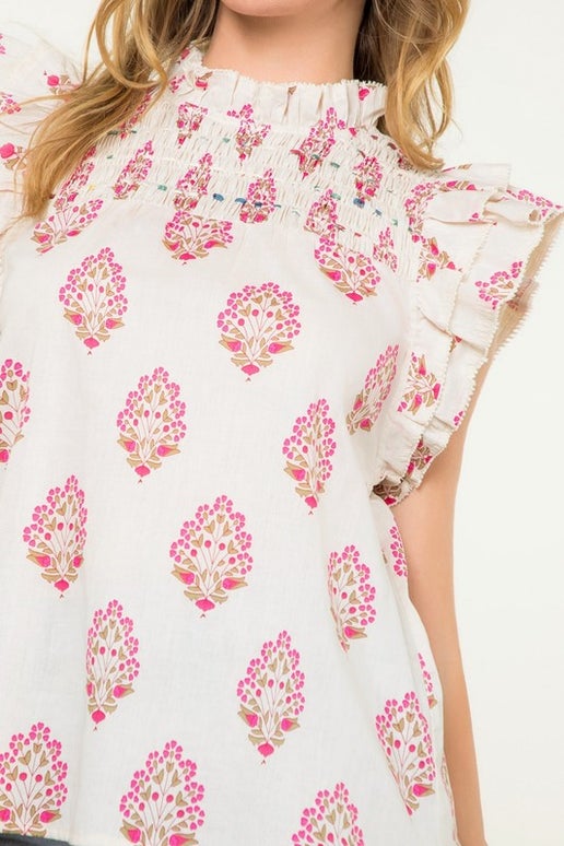 Pink Flowers Flutter Top