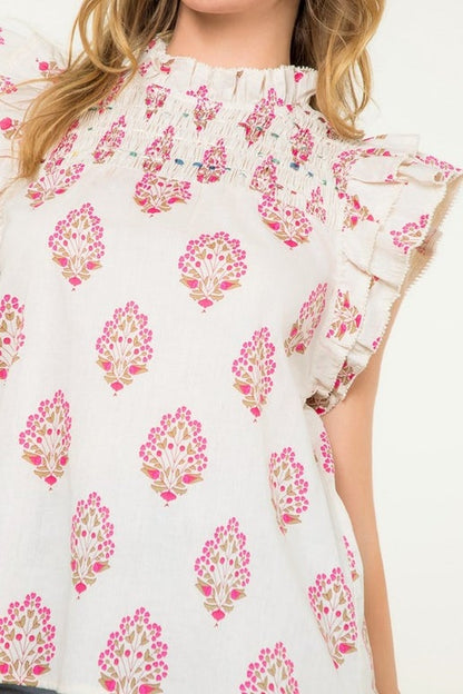 Pink Flowers Flutter Top