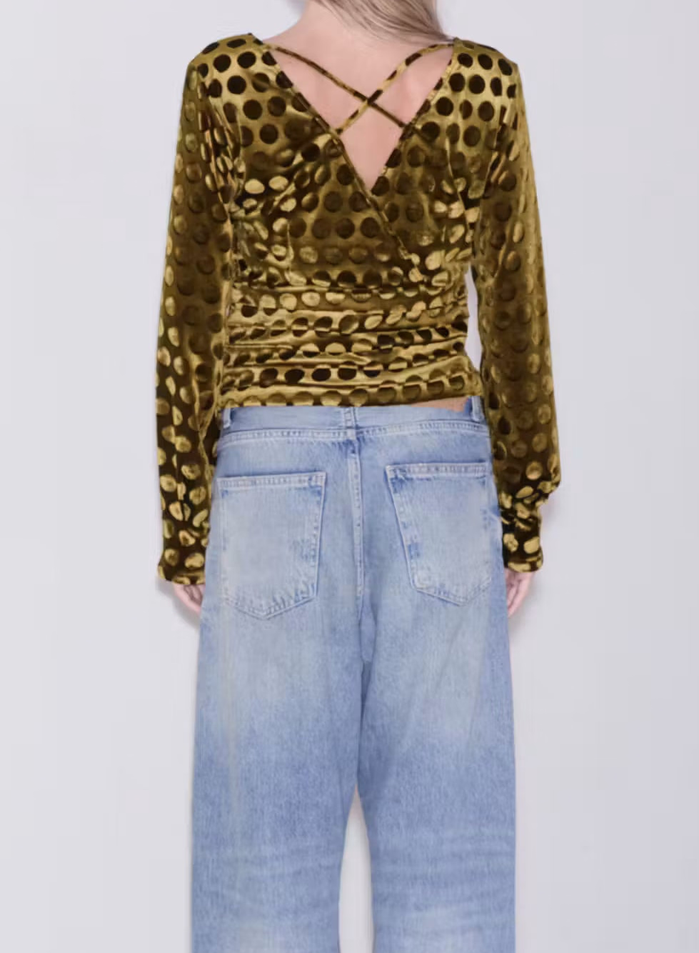 Chartreuse Velvet Polka Dot Top