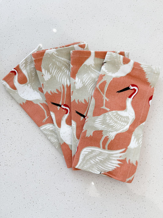 Crane Pattern Cloth Napkins, Set of 4