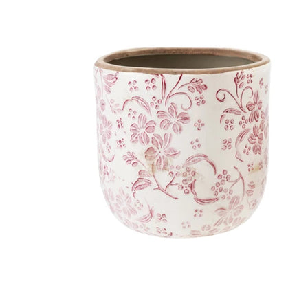 Large Stoneware Planter with Floral Pattern
